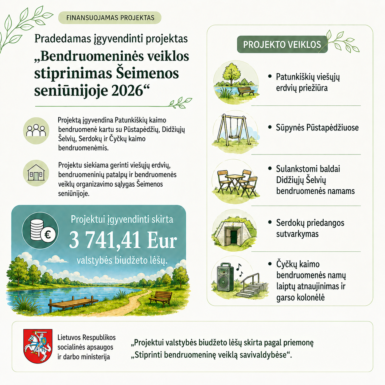 Projekto „Bendruomeninės veiklos stiprinimas Šeimenos seniūnijoje 2026“ viešinimo maketas